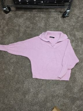 Relaxed Lilac Ribbed Cowl Sweater